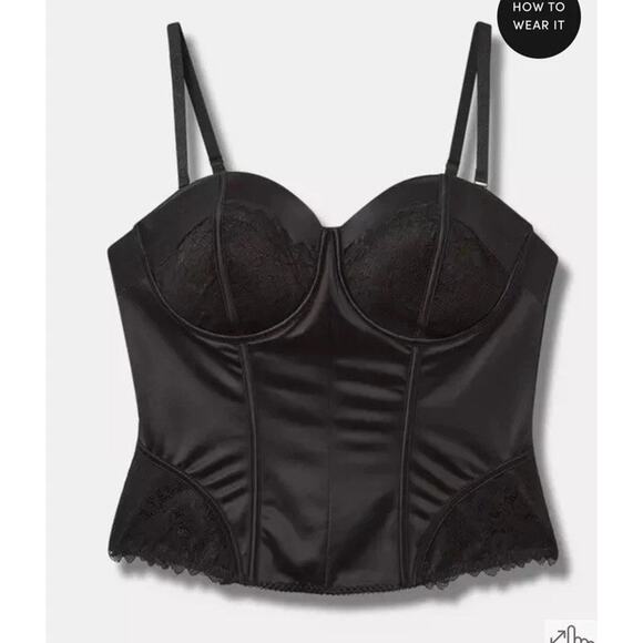 Torrid Bustier Corset Black Satin Lace NWT New 1X Sexy Plus Size Lingerie Top - Picture 1 of 5